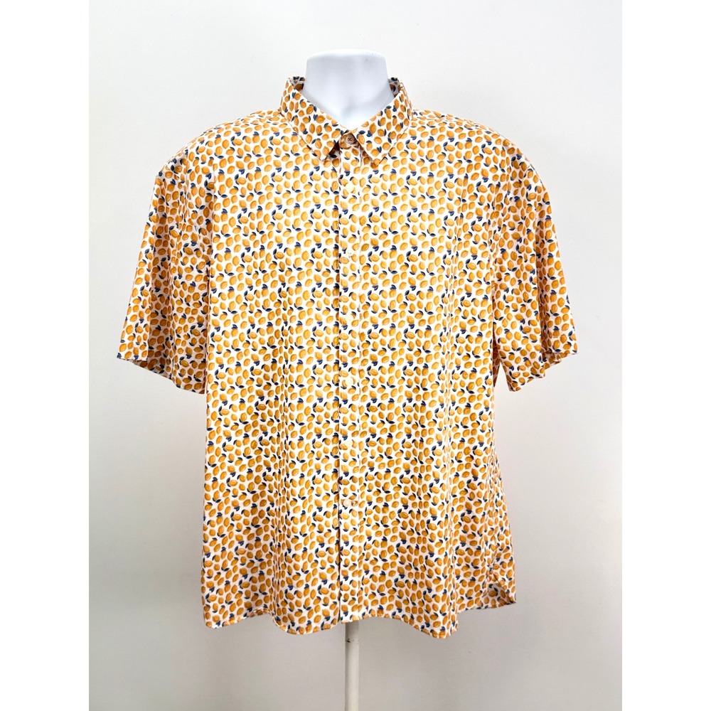 Pronto Uomo Mens XXL Lemon Fruit Print Cotton Short Sleeve Button Up Shirt